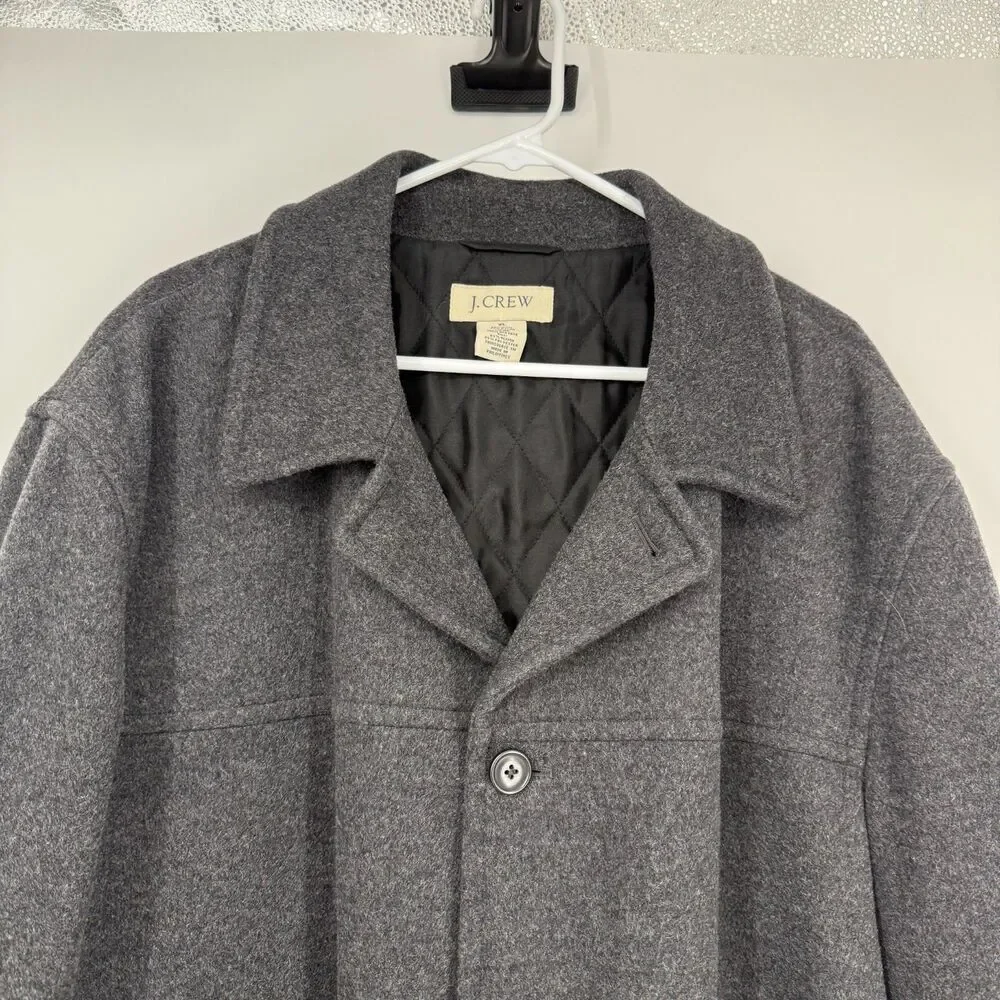 J Crew Overcoat Jacket Wool Blend HEAVY Quilted Lined Gray Long Preppy Size XL